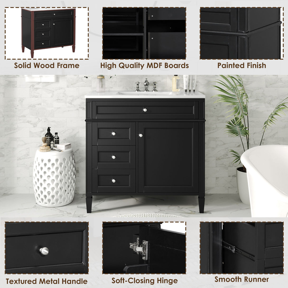 Bathroom Vanity With Top Sink, 2 Drawers And Tip Out Drawer