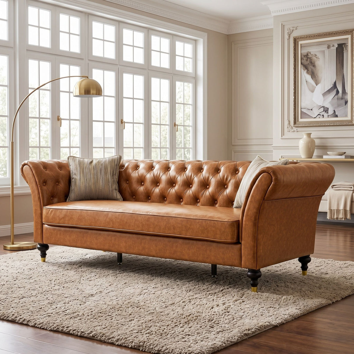 Chesterfield Sofa, 3 Seat Couch With Deep Button Tufted Back, Rolled Arms
