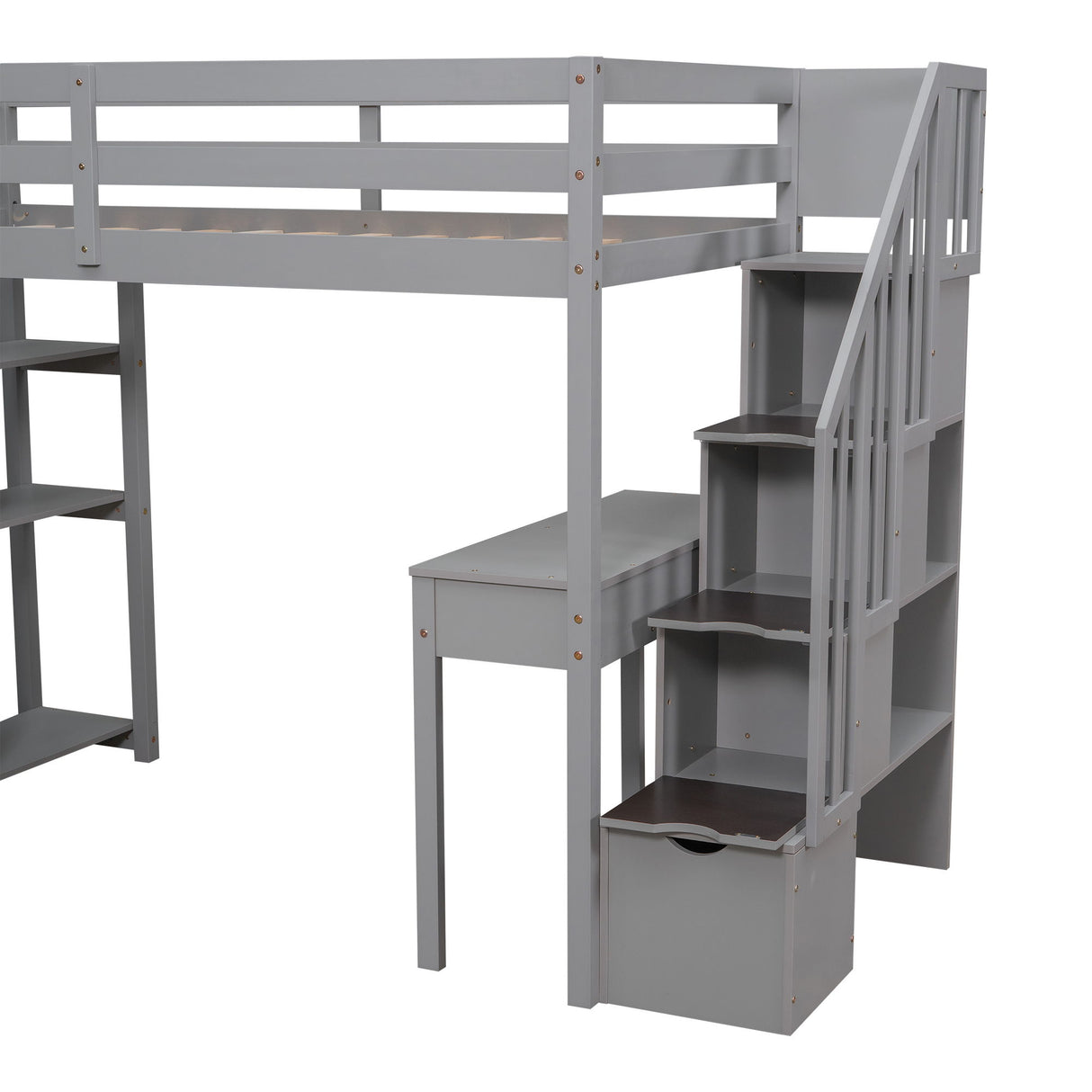 Loft Bed With Storage Drawers, Desk And Stairs With Shelves