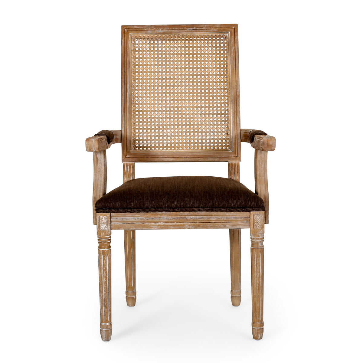 Elegant French Country Style Dining Chair With Cane Backrest