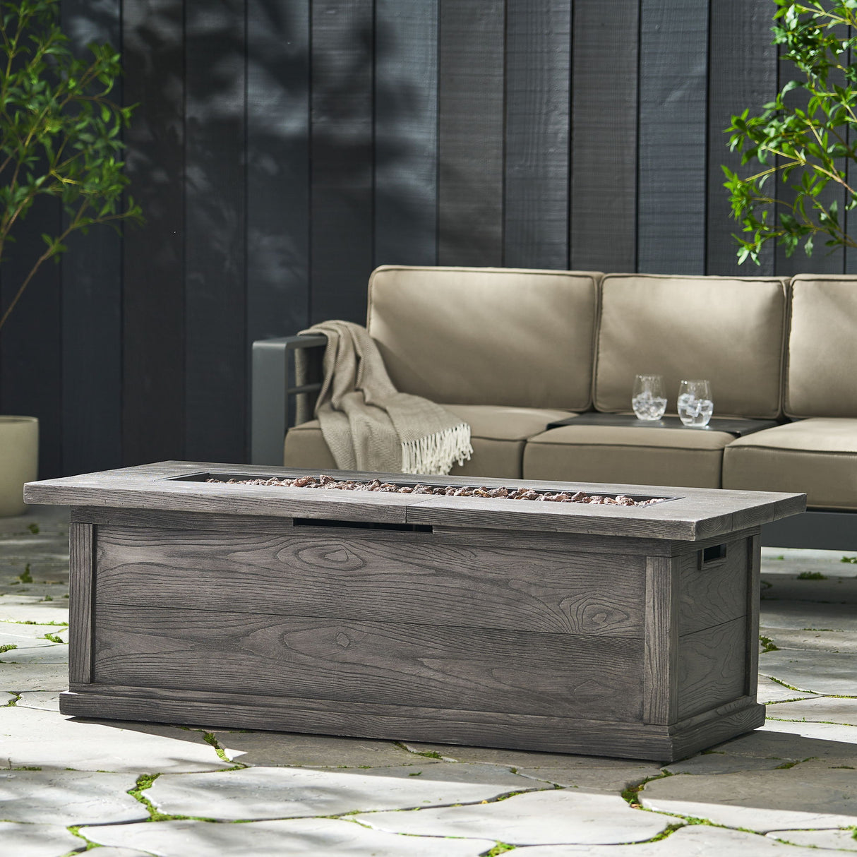 Transitional Rectangular Outdoor Propane Fire Pit Table 56x19in