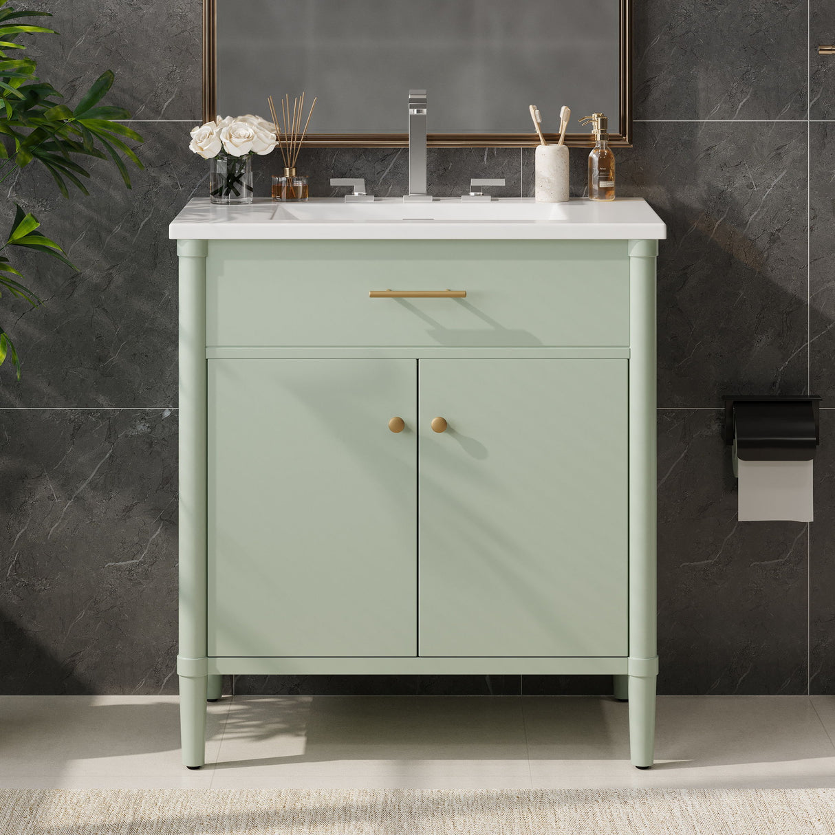 Bathroom Vanity With Sink, Soft Close Doors And Adjustable Shelf