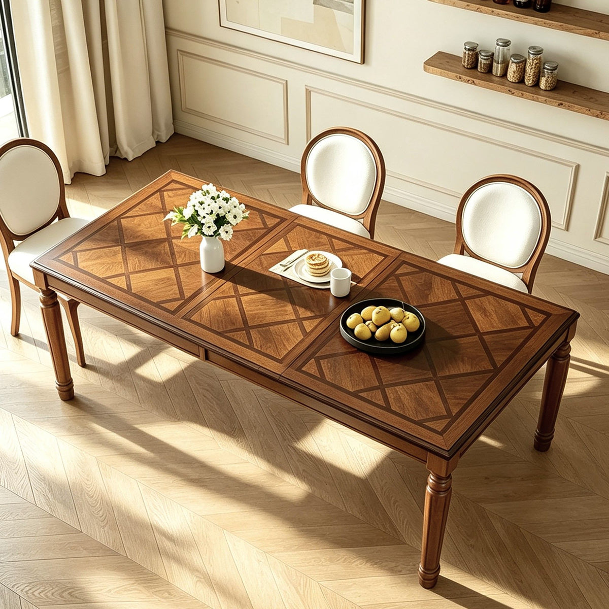 Rectangular Dining Table With Framed Top And Turned Legs - Walnut