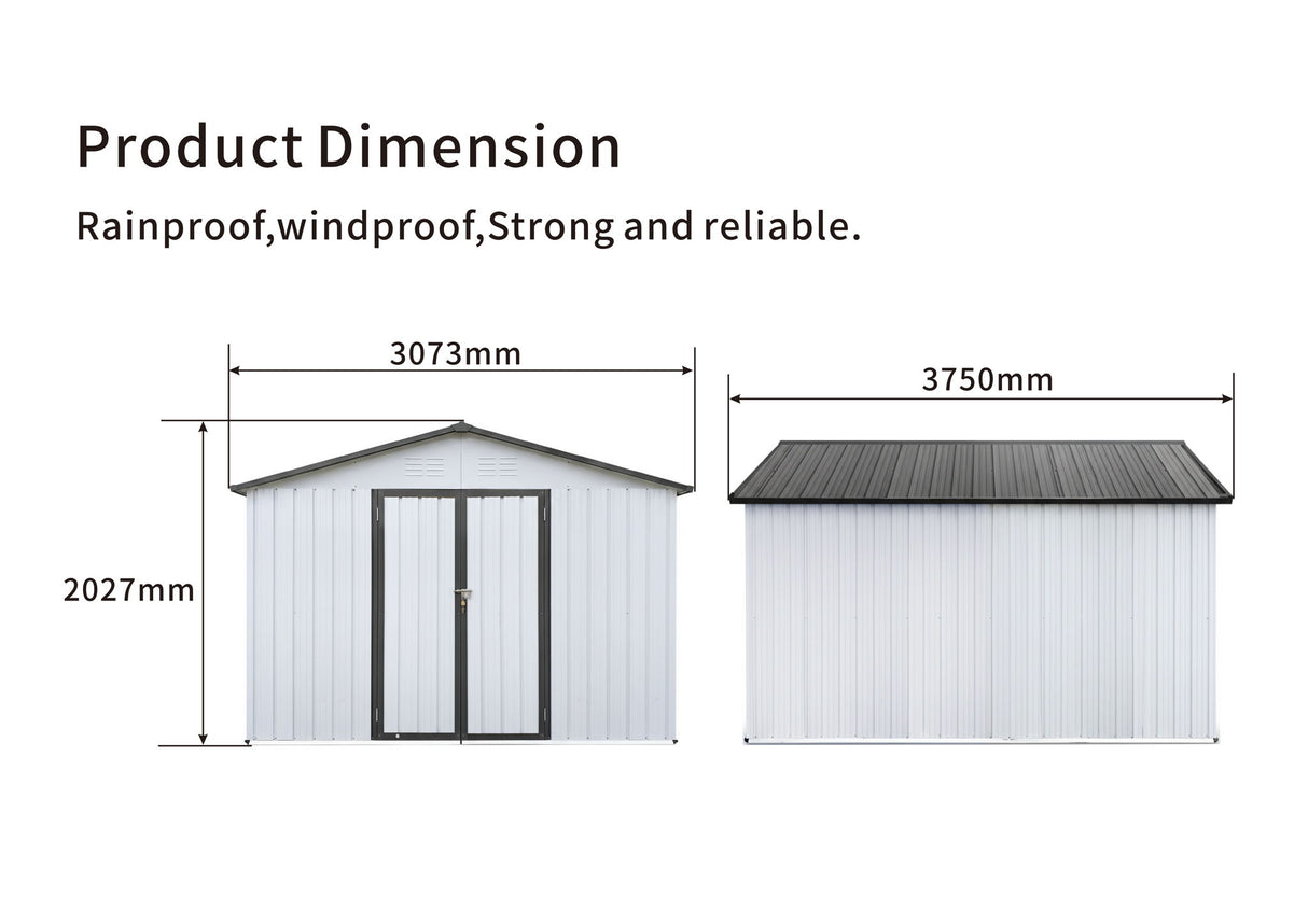 Garden Shed Outdoor Storage Building Waterproof Metal Frame 10x12ft