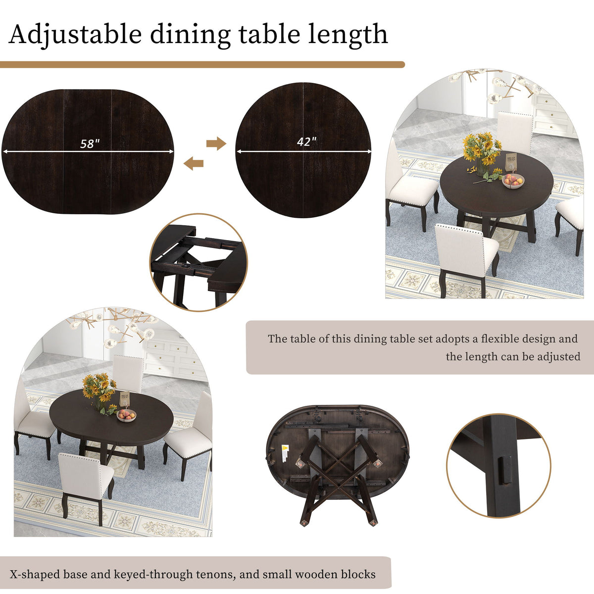 Gia - Round Extendable Dining Table With 16" Leaf Wood