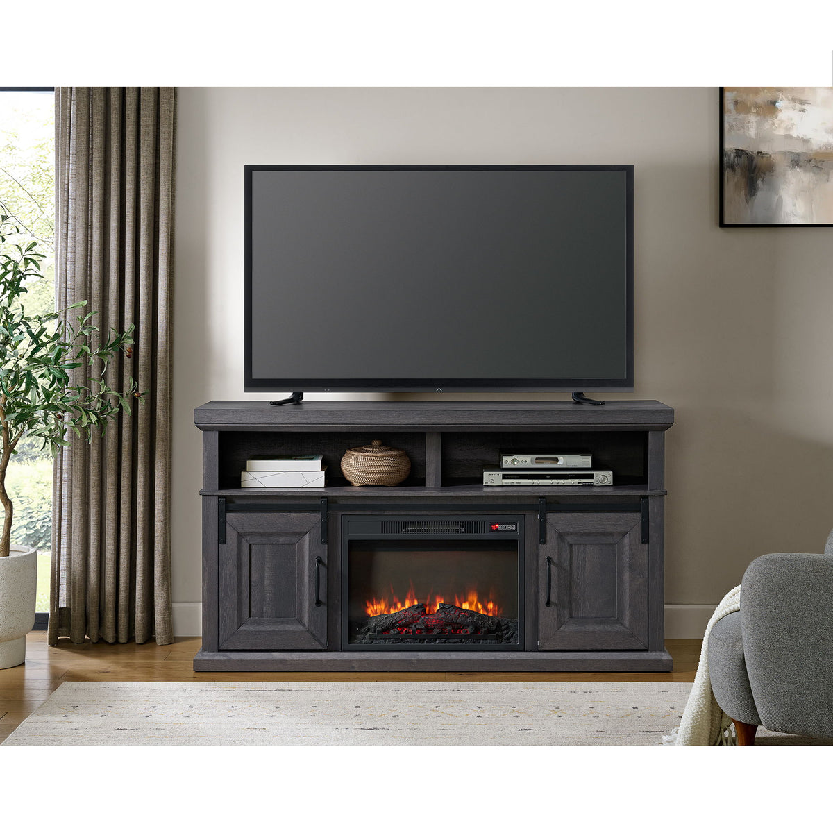 Macau Console with 23-Inch Fireplace Insert in Grey