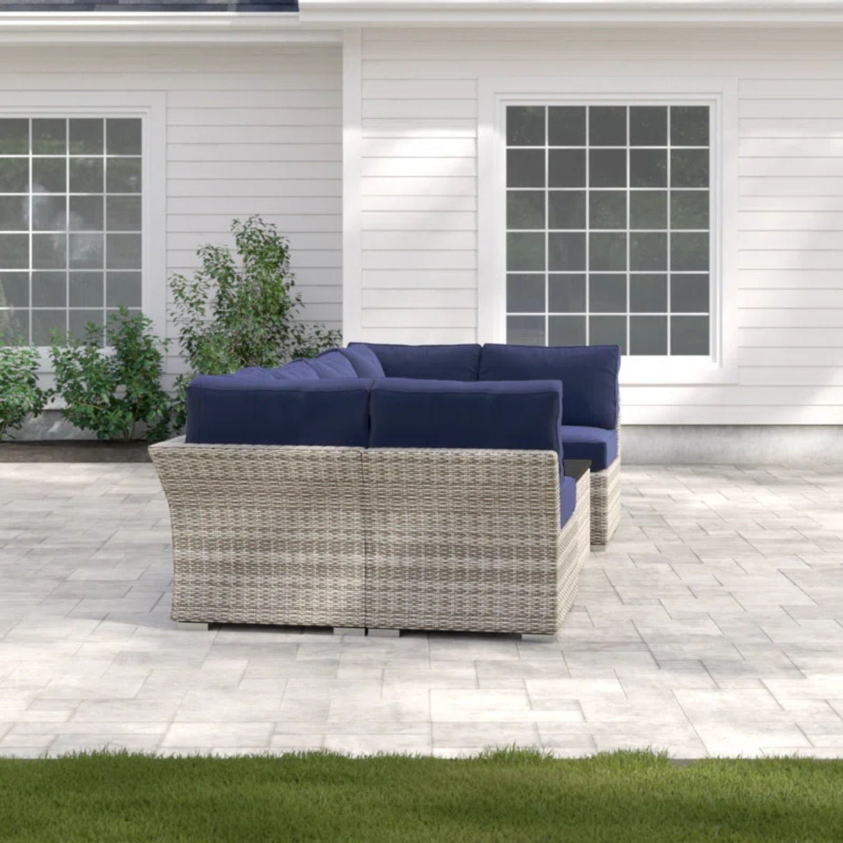 Wicker Sectional Sofa With Cushions And Table