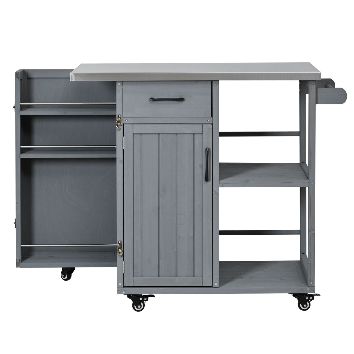 Outdoor Kitchen Island Prep Station With Lockable Wheels, Ample Storage, Towel & Spice Racks