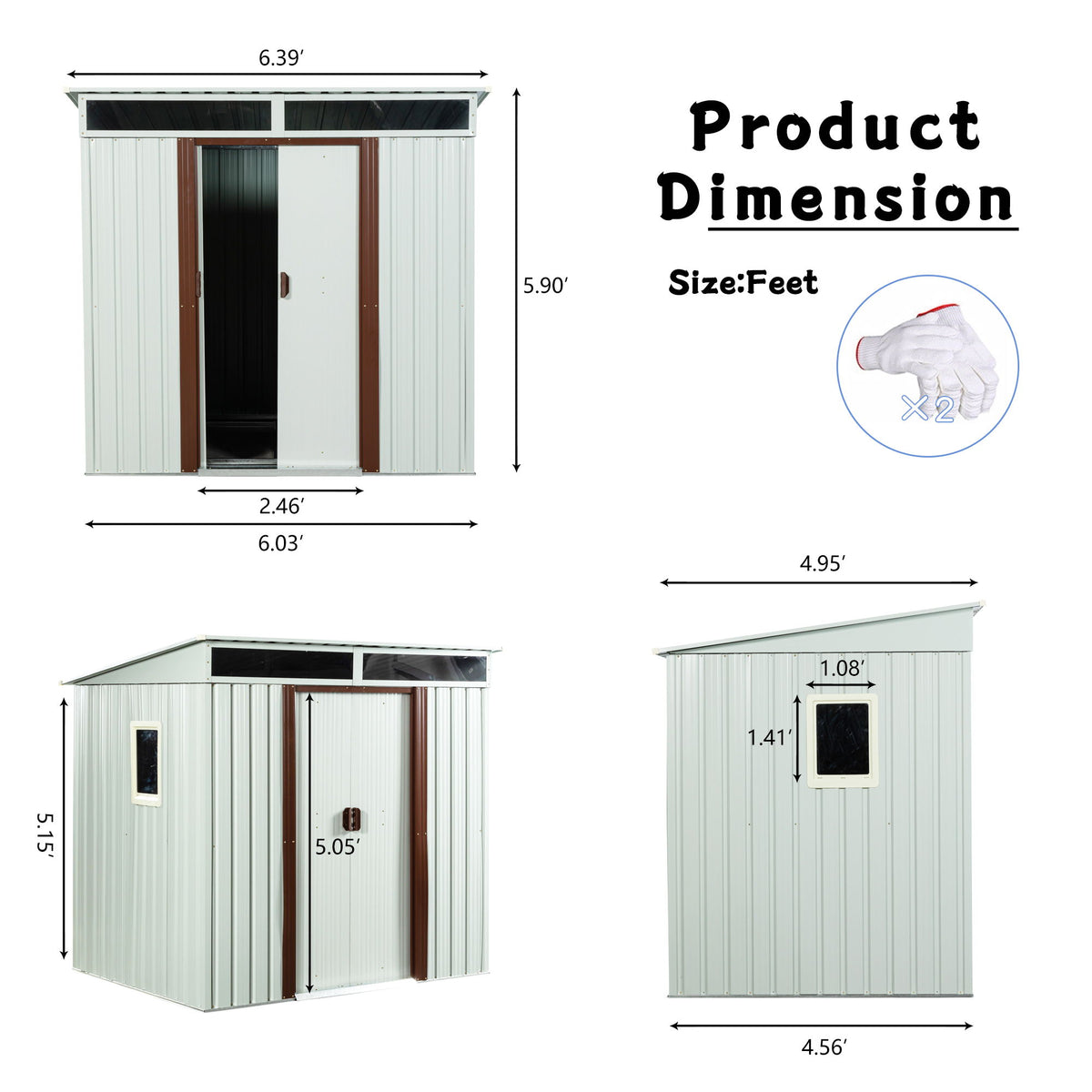 Outdoor Metal Storage Shed Garden Building Heavy Duty 6x4ft Steel