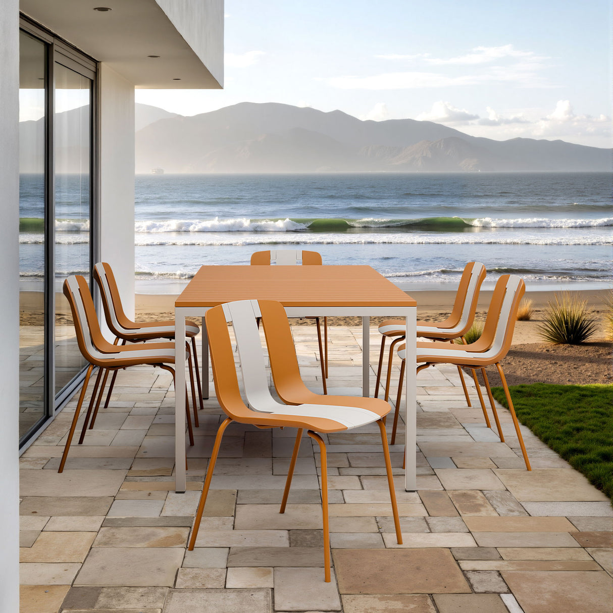 Modern Striped Blocking Single Chairs (Set of 4)