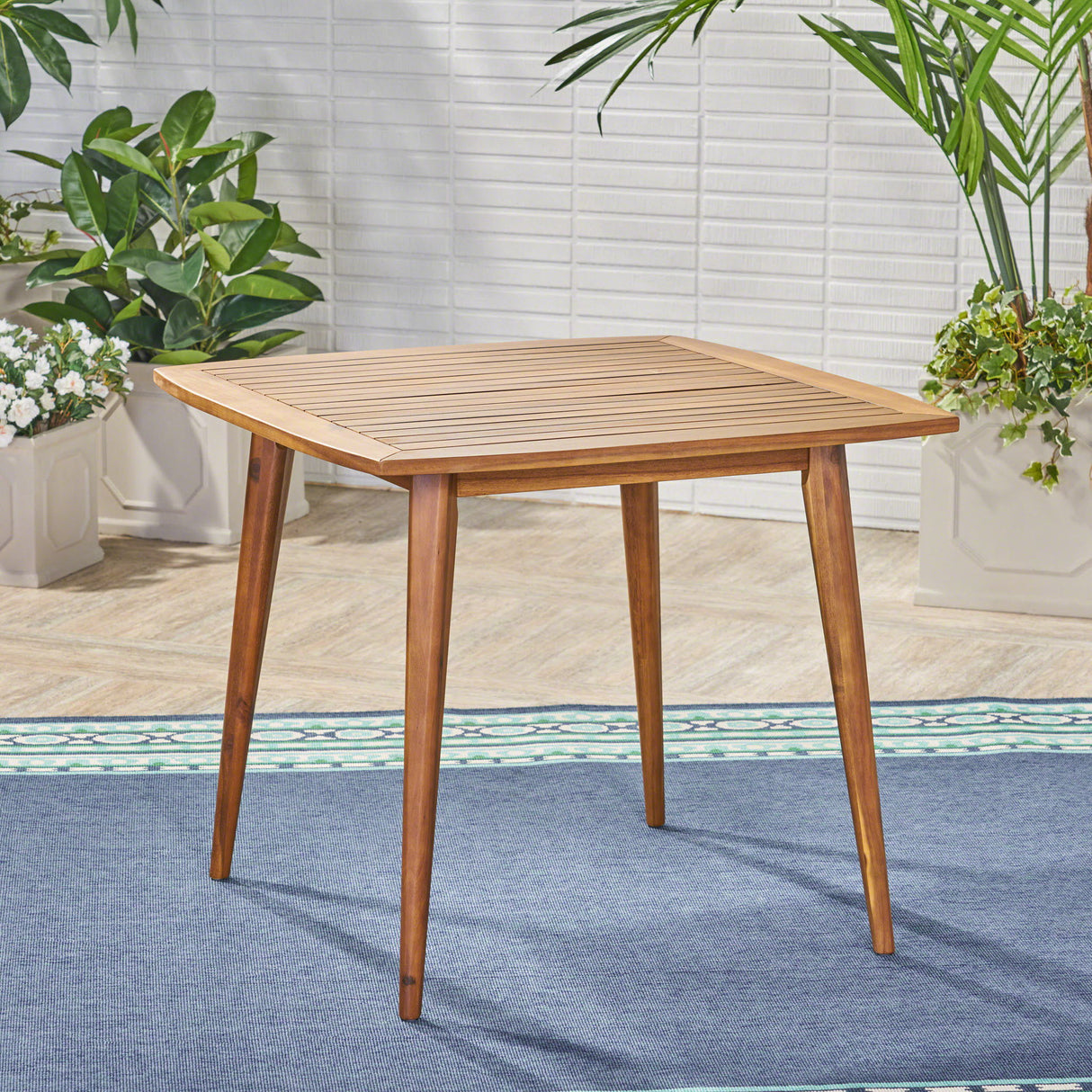 Modern Indoor Square Acacia Wood Dining Table With Toothpick Leg Design