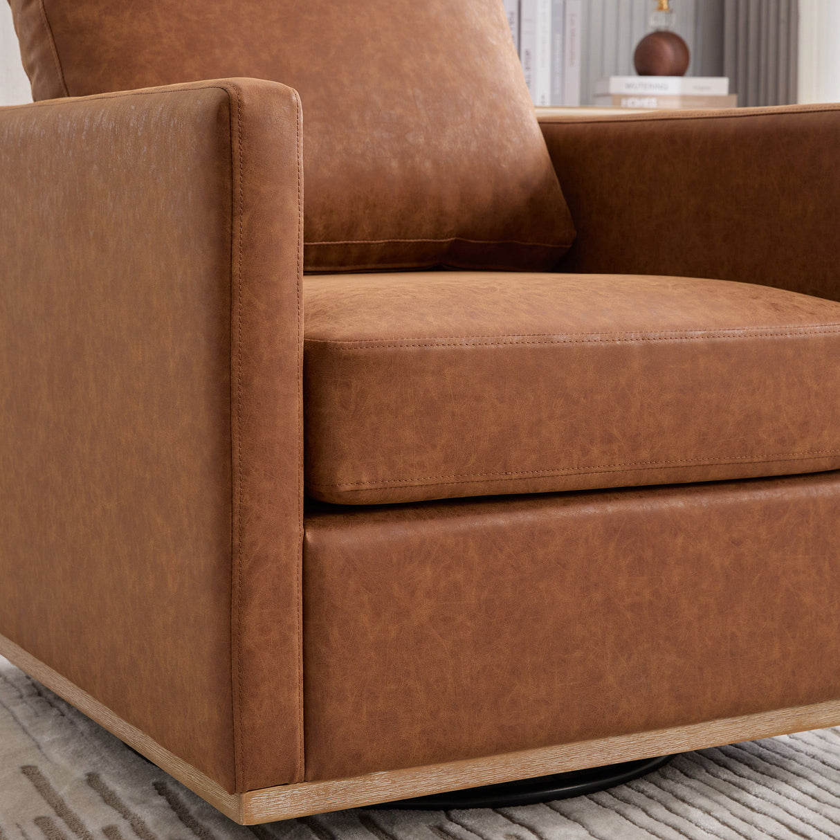 Modern Upholstered Square Swivel Accent Chair With 360 Degree Rotation