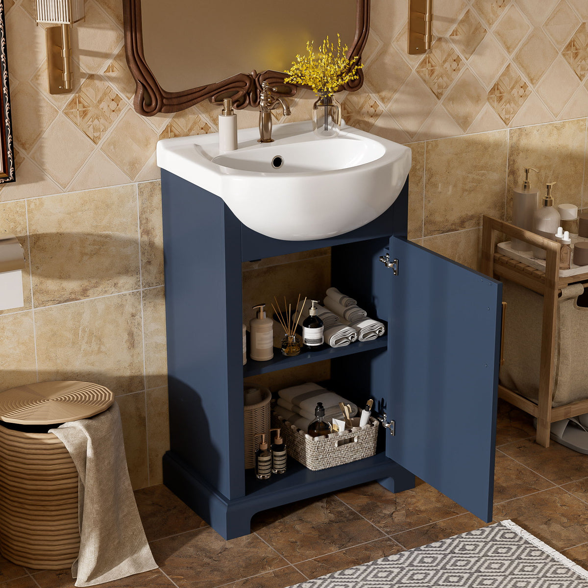 20" Bathroom Vanity With Bulged Sink, Freestanding Single Vanity Set, Soft Close Door