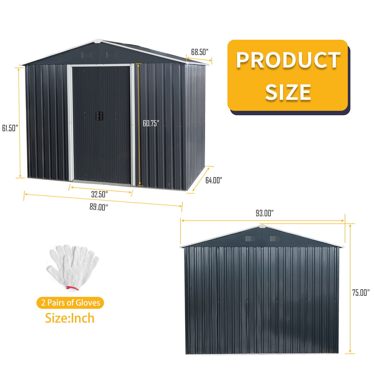 Outdoor Metal Storage Shed Garden Building Heavy Duty with Floor Base