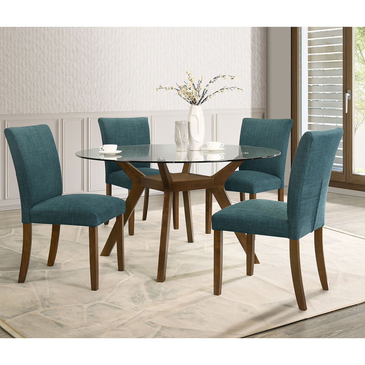 Flynn - Round Glass Top Dining Table - Brown