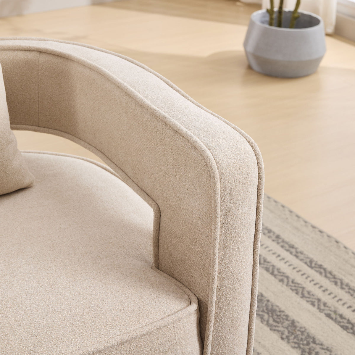 Swivel Accent Open Back Chair Modern Comfy Sofa Chair With Weathered Base For Living Room, Club Chair Leisure Arm Chair For Lounge - Beige