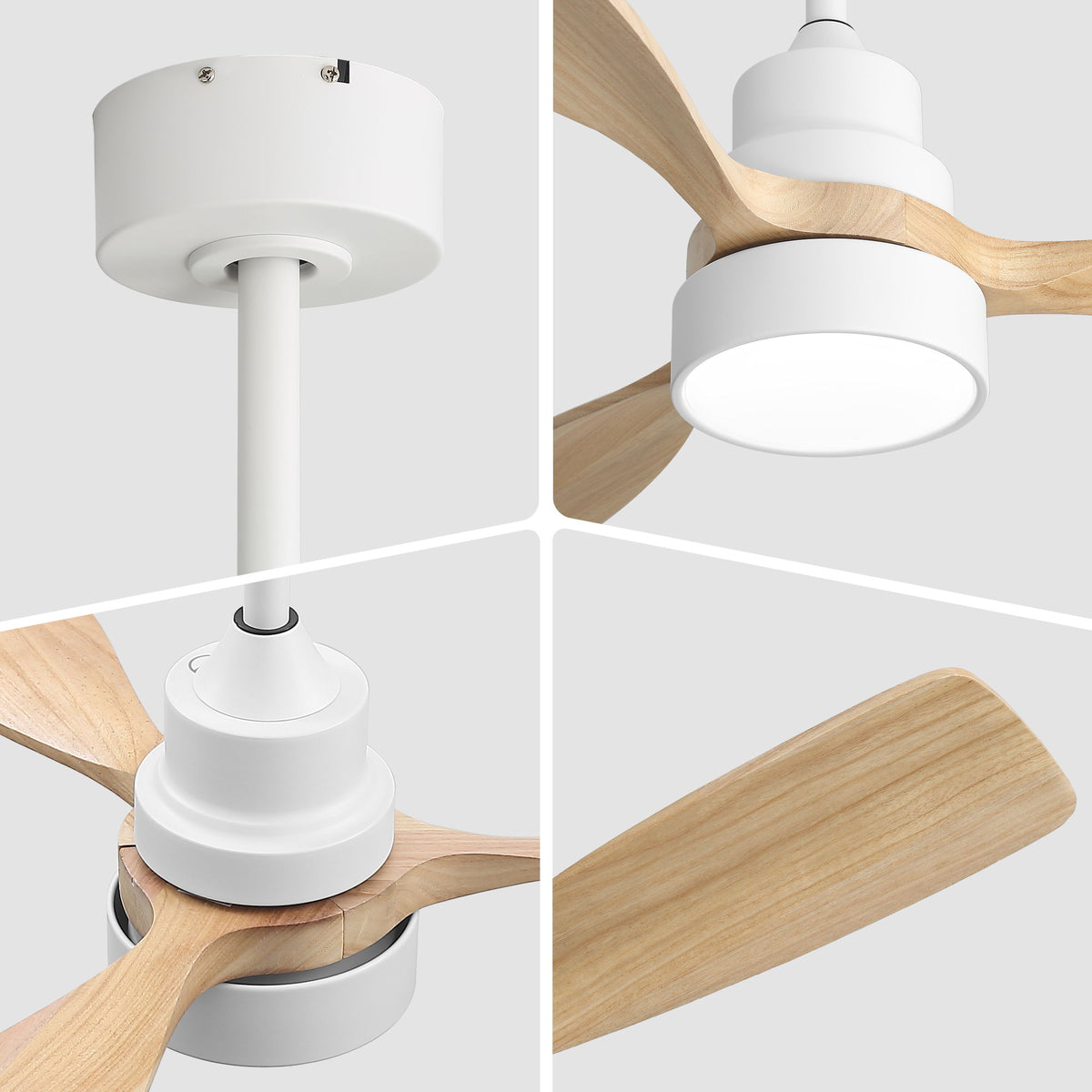 48" Ceiling Fan With Light, Dual Mount (Flush / Downrod), Dimmable LED, Quiet DC Motor, 3 Blades