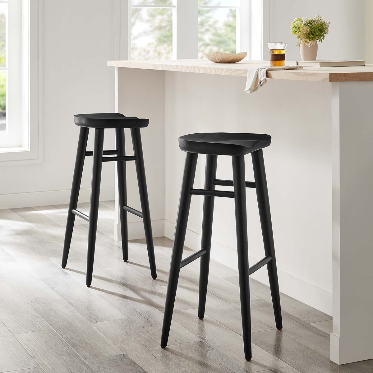 Backless Solid Mango Wood Saddle Seat Bar Stools Set of 2 - Stools available at Alpine Outlets in Denver