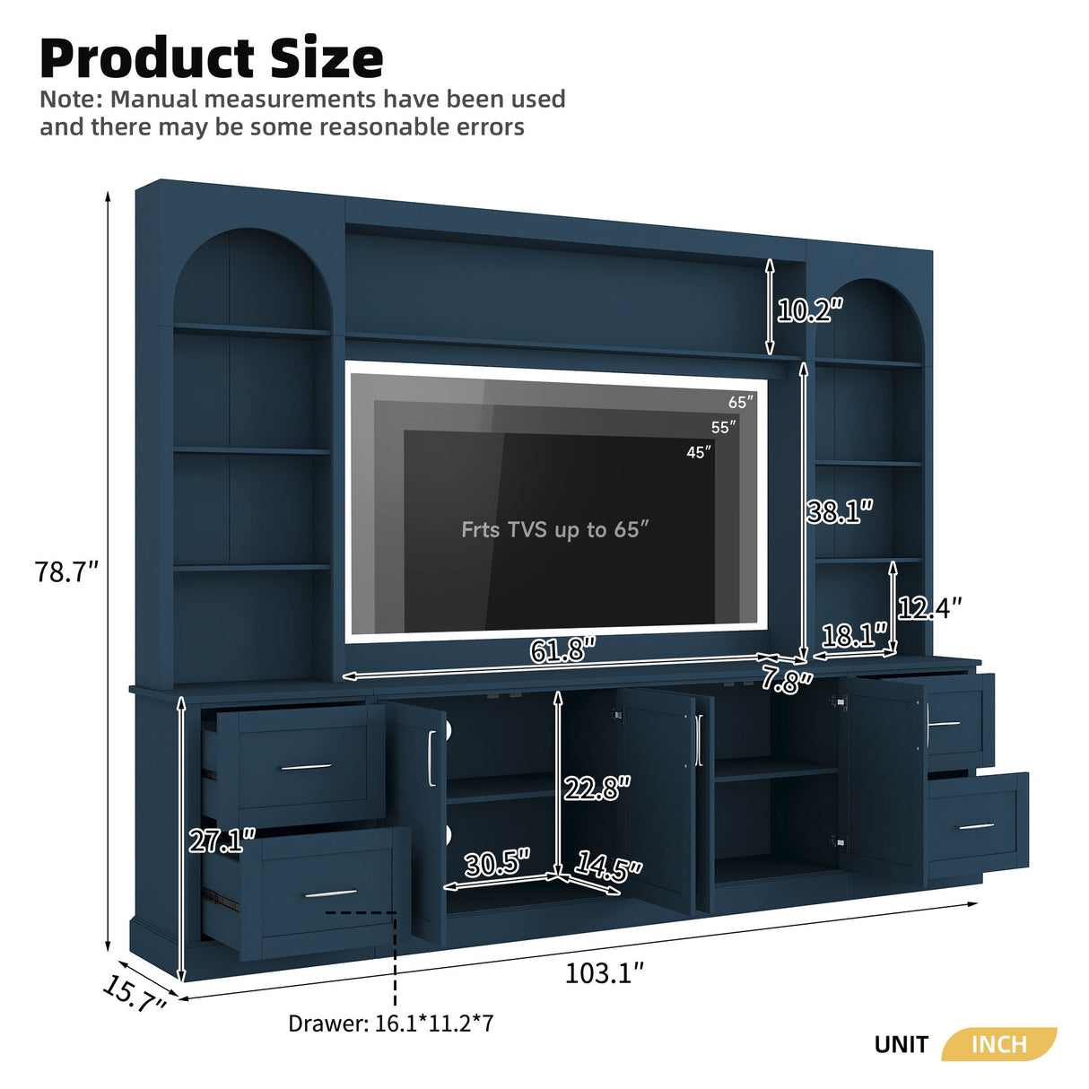 Arched Entertainment Center Wall Unit With Drawers, TV Stand