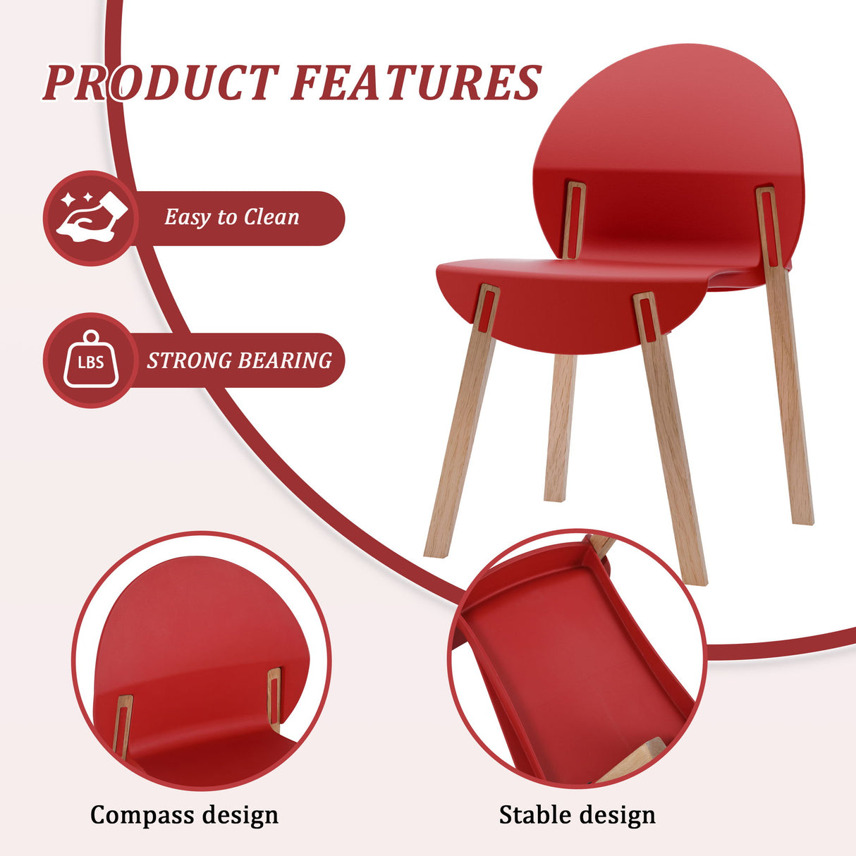 4 Piece Set Of Single Chairs, Traditional Elements With Round Table