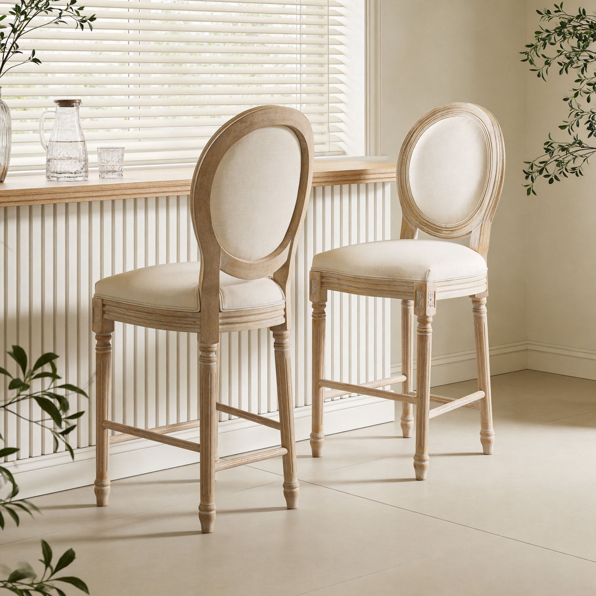 French Country Bar Chairs & Round Back (Set of 2)