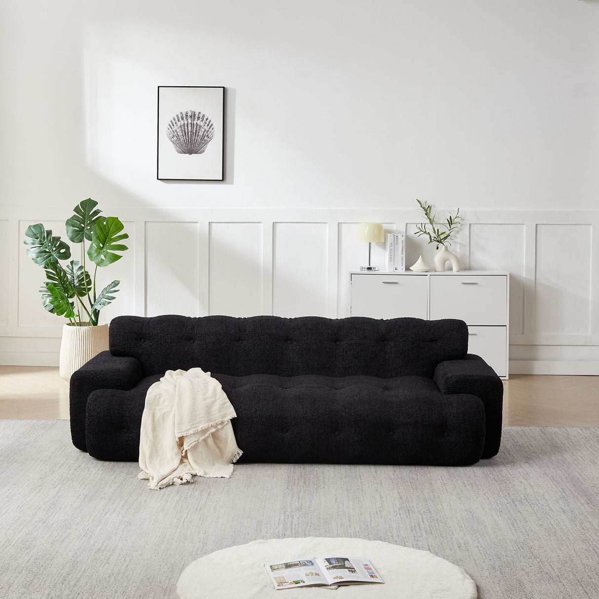 Cloud Series Minimalist Button Tufted Square Arm 3 Seater Sofa