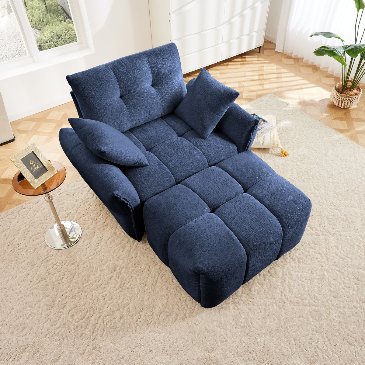 Ergonomic Single Seater Sofa With Ottoman, High Resilience Support Cushions