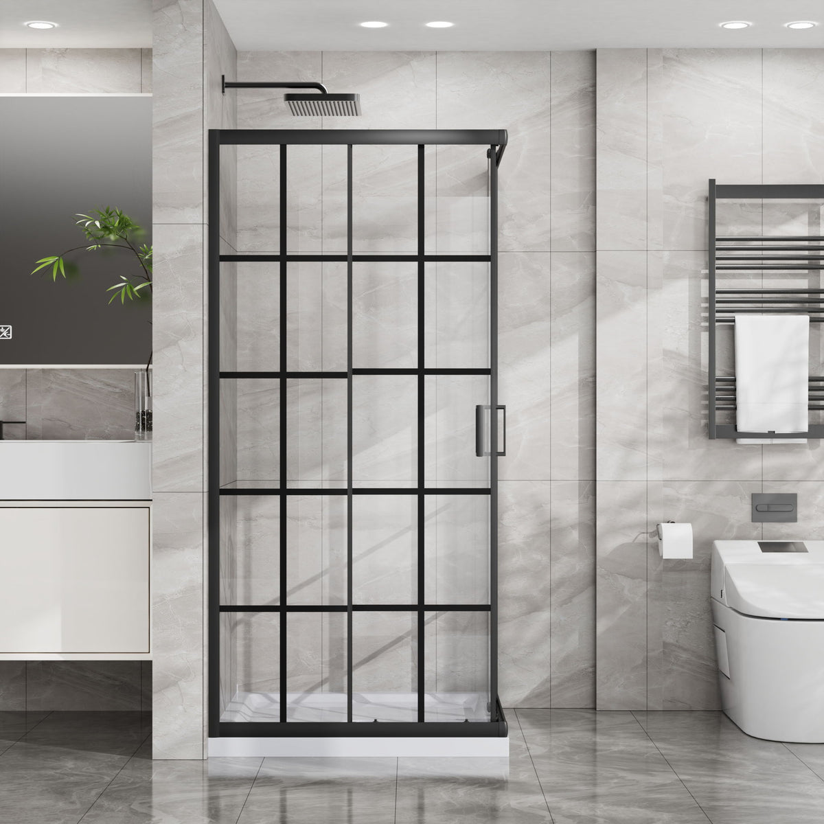 Corner Shower Enclosure Double Sliding Door & Shower Base