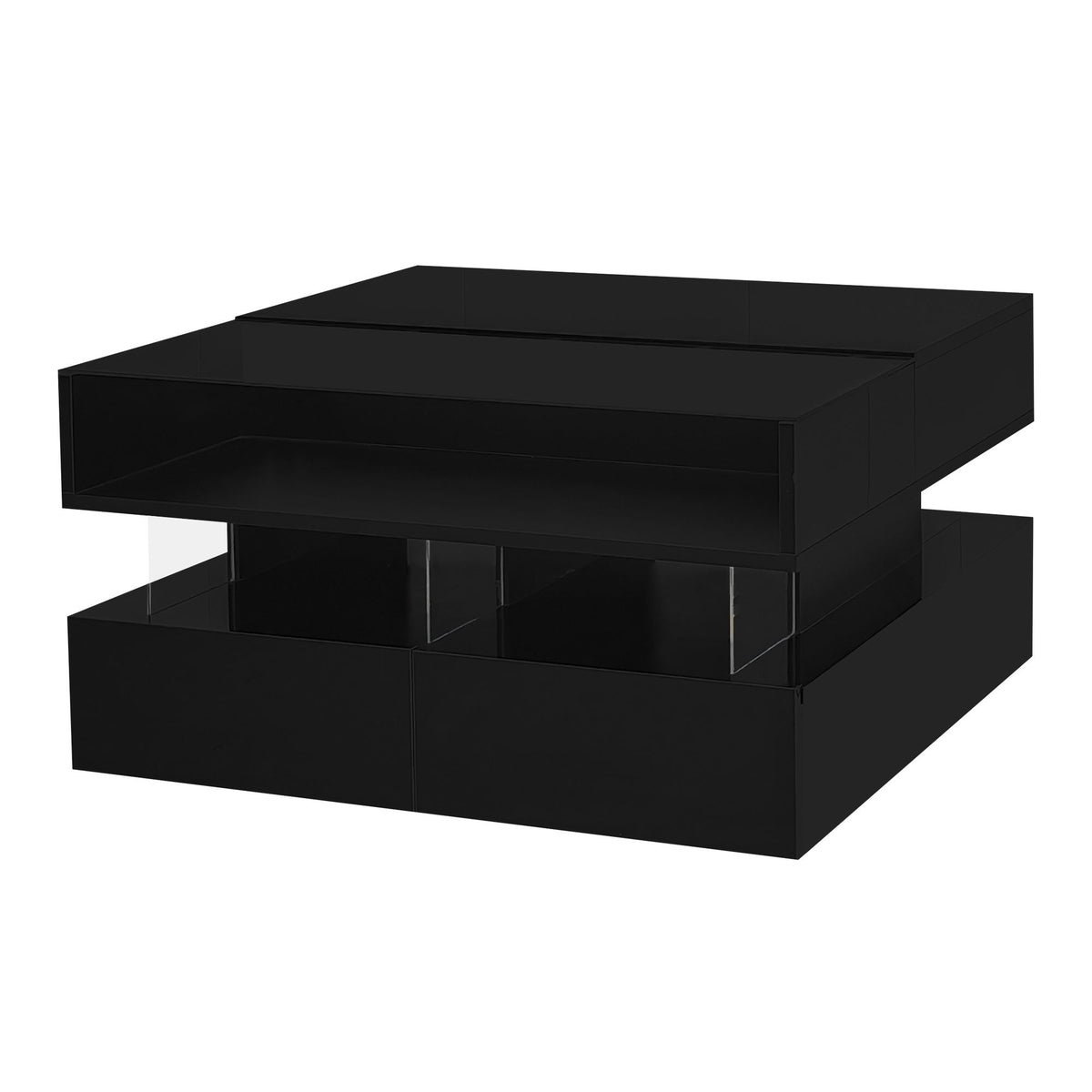 Lift Top Coffee Table With 2 Drawers, Hidden Space And LED Lights For Living Room - Black