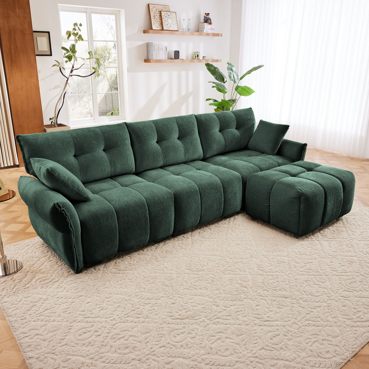 Sofa Set With Ottoman And Pillows, Textured, High Resilience Cushions
