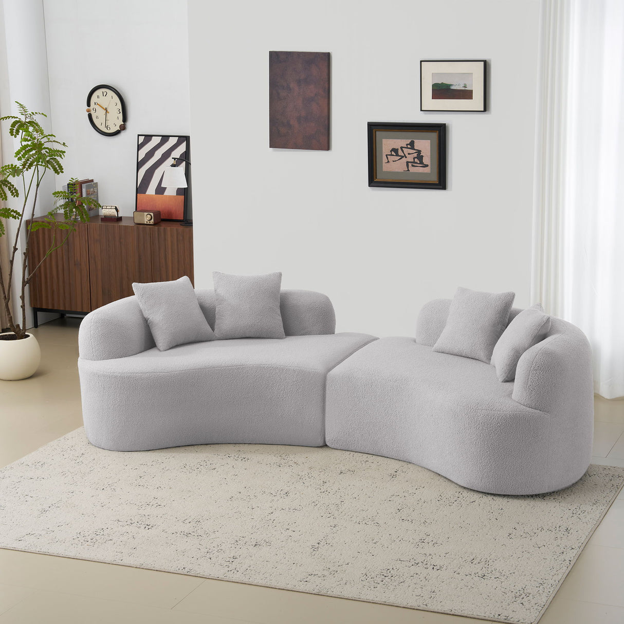 Curved 4 Seater Sofa For Small Spaces - Gray