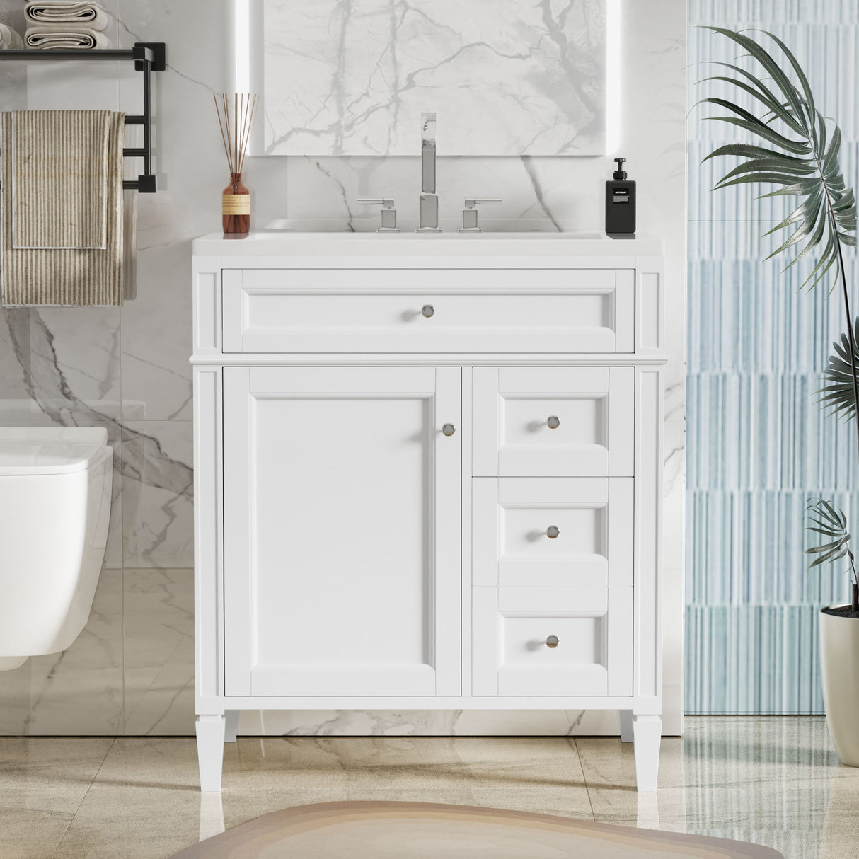 Bathroom Vanity With Top Sink, 2 Drawers & Tip Out Drawer