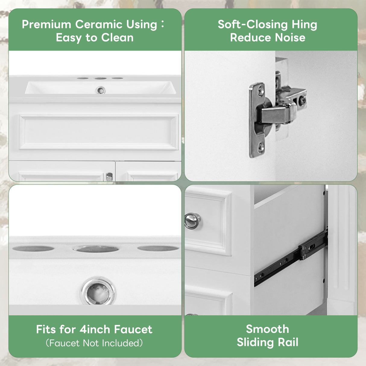 Bathroom Vanity With Sink, Compact Cabinet & 2 Drawers And Adjustable Shelf