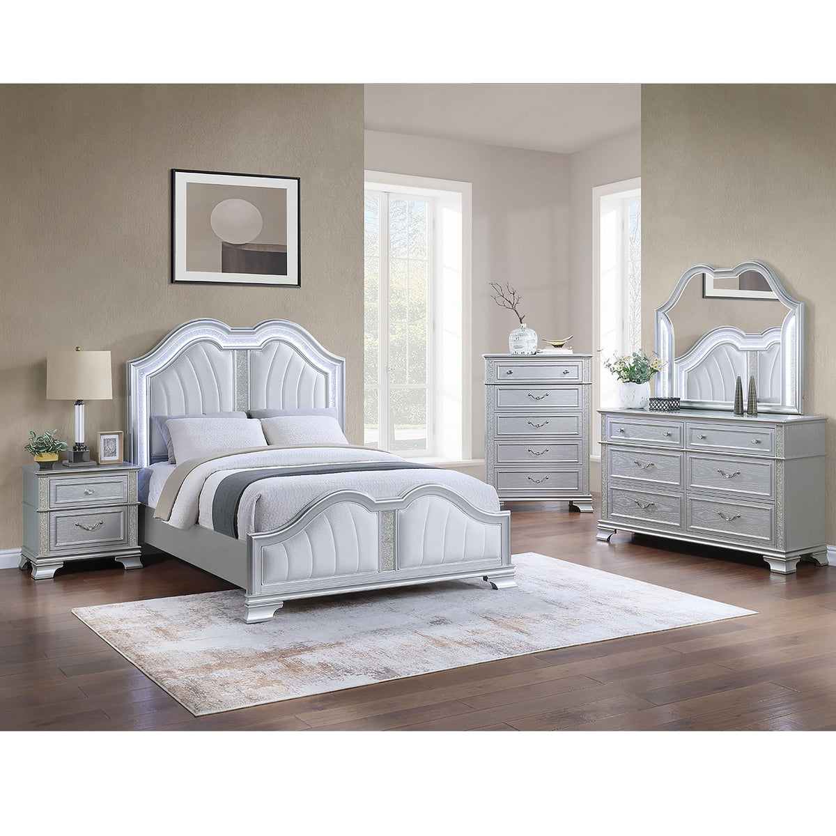 Eastern King Size Bed Built In USB LED Lighting - Silver