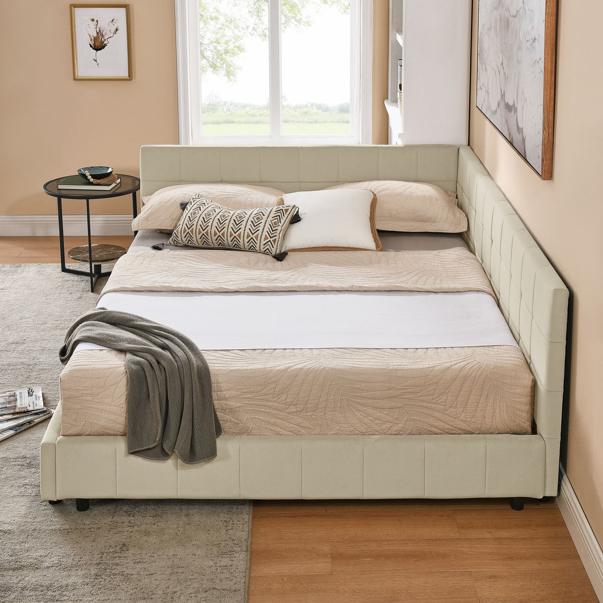 Upholstered Storage Tufted Bed Frame With Backrest And Armrests