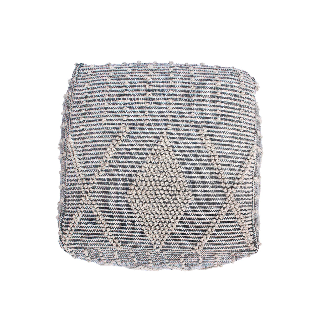 Diamond - Handcrafted Faux Yarn Pouf - Ivory / Gray