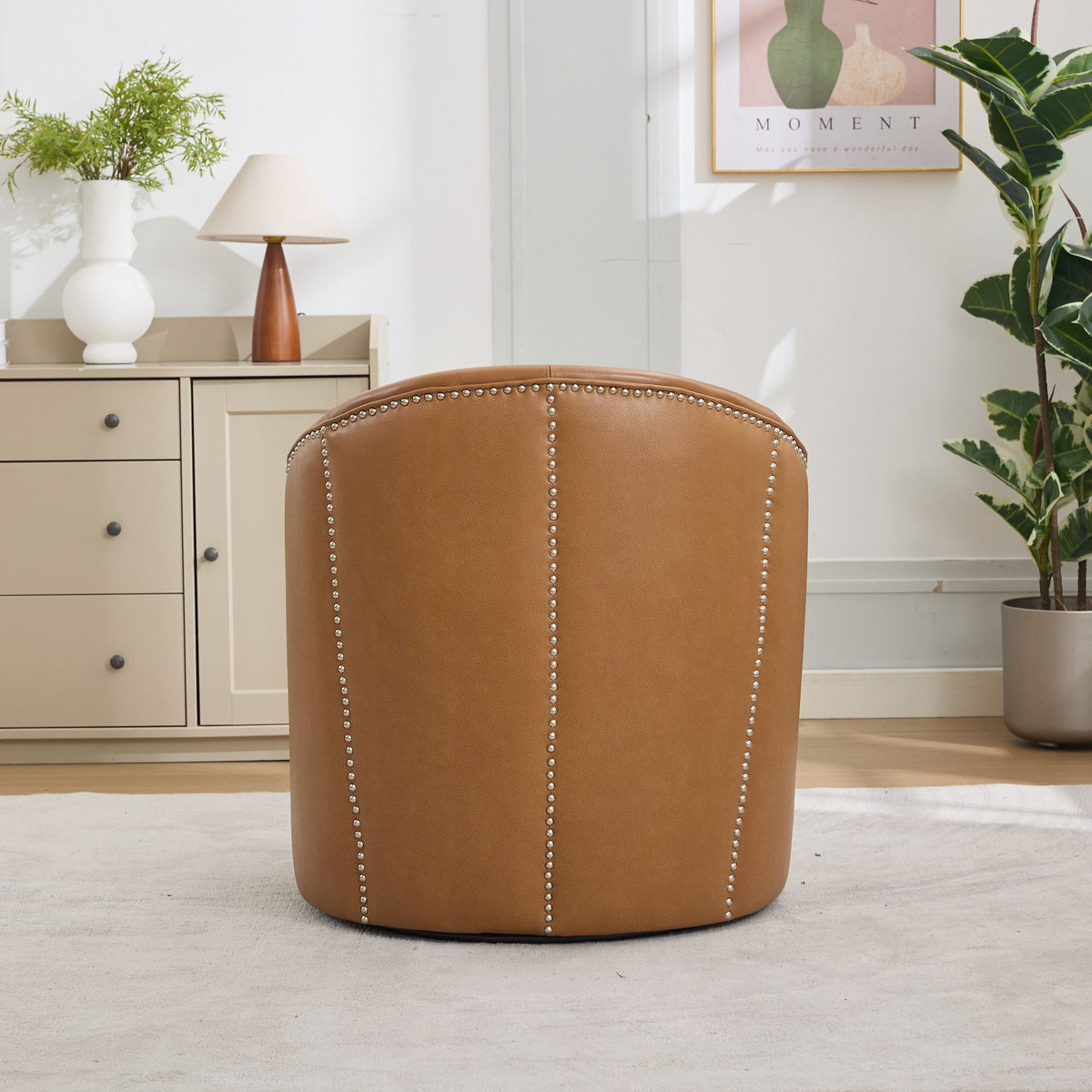 Swivel Accent Chair With 360° Smooth Spin - Black / Light Brown / Silver