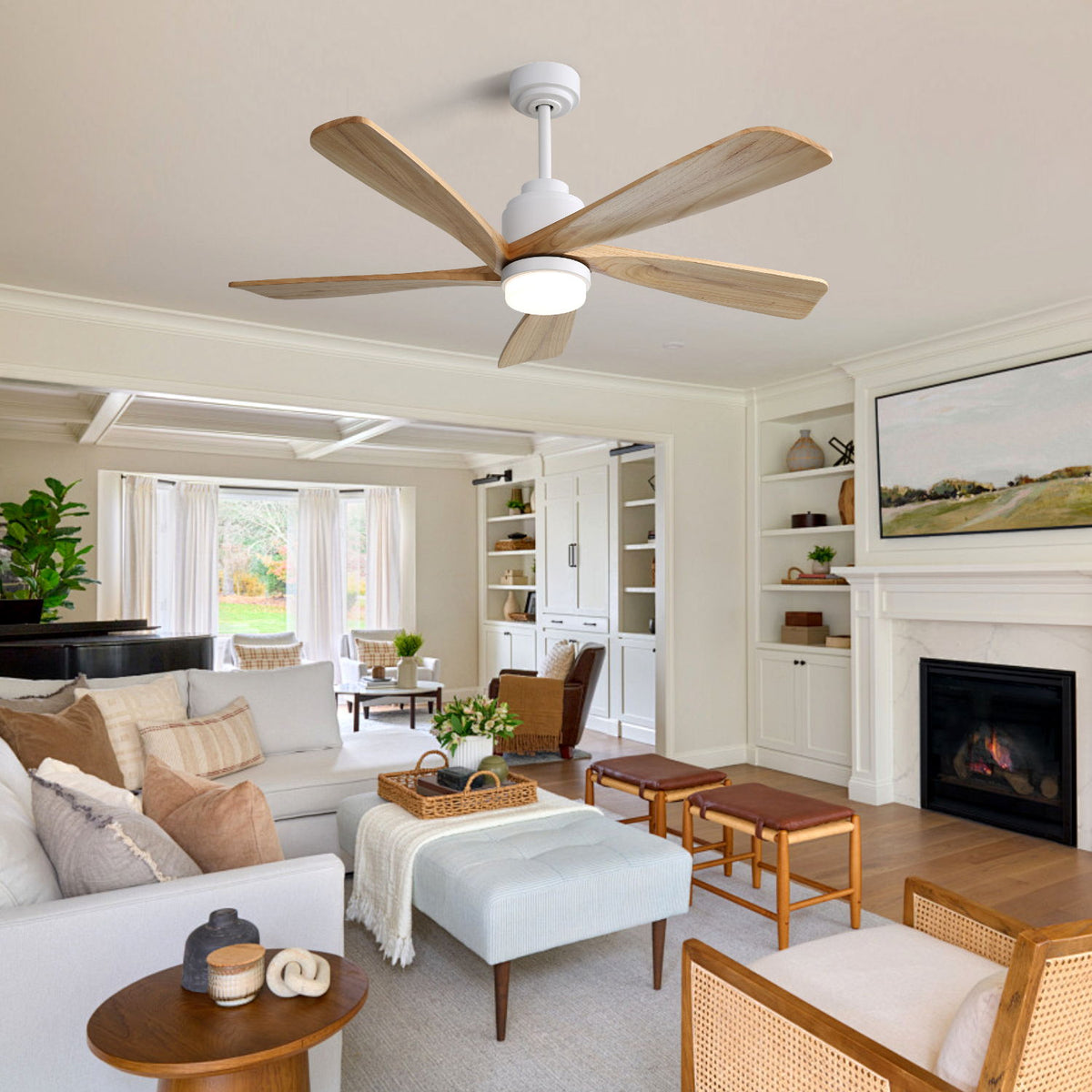 52" Smart Remote Control Ceiling Fan With Dimmable LED Light, 5 Blades, Reversible DC Motor - White
