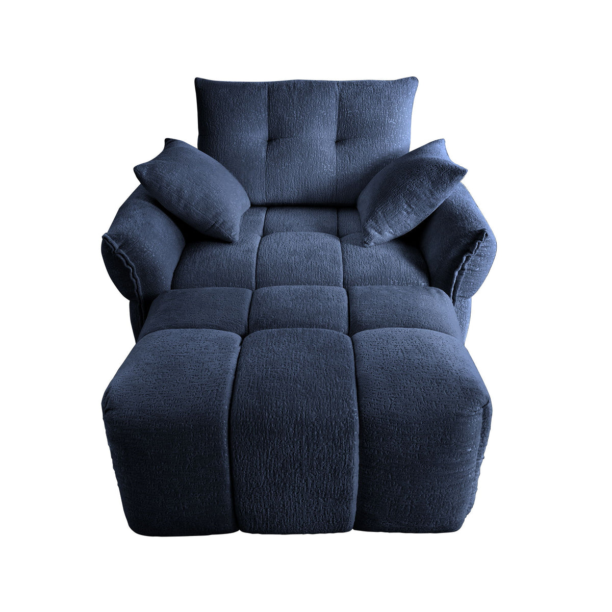 Modern Ergonomic Single Seater Sofa With Ottoman, High Resilience Support - Blue