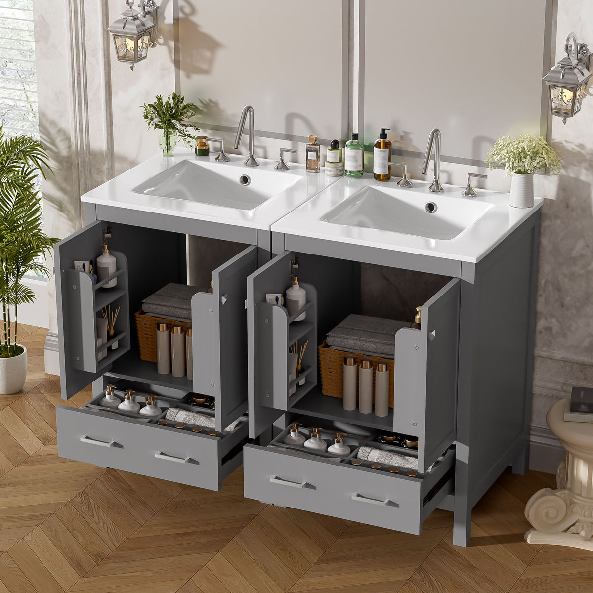 Bathroom Vanity With Integrated Undermount Ceramic Sink, 2 Doors And 1 Drawer, Soft Close Hinges