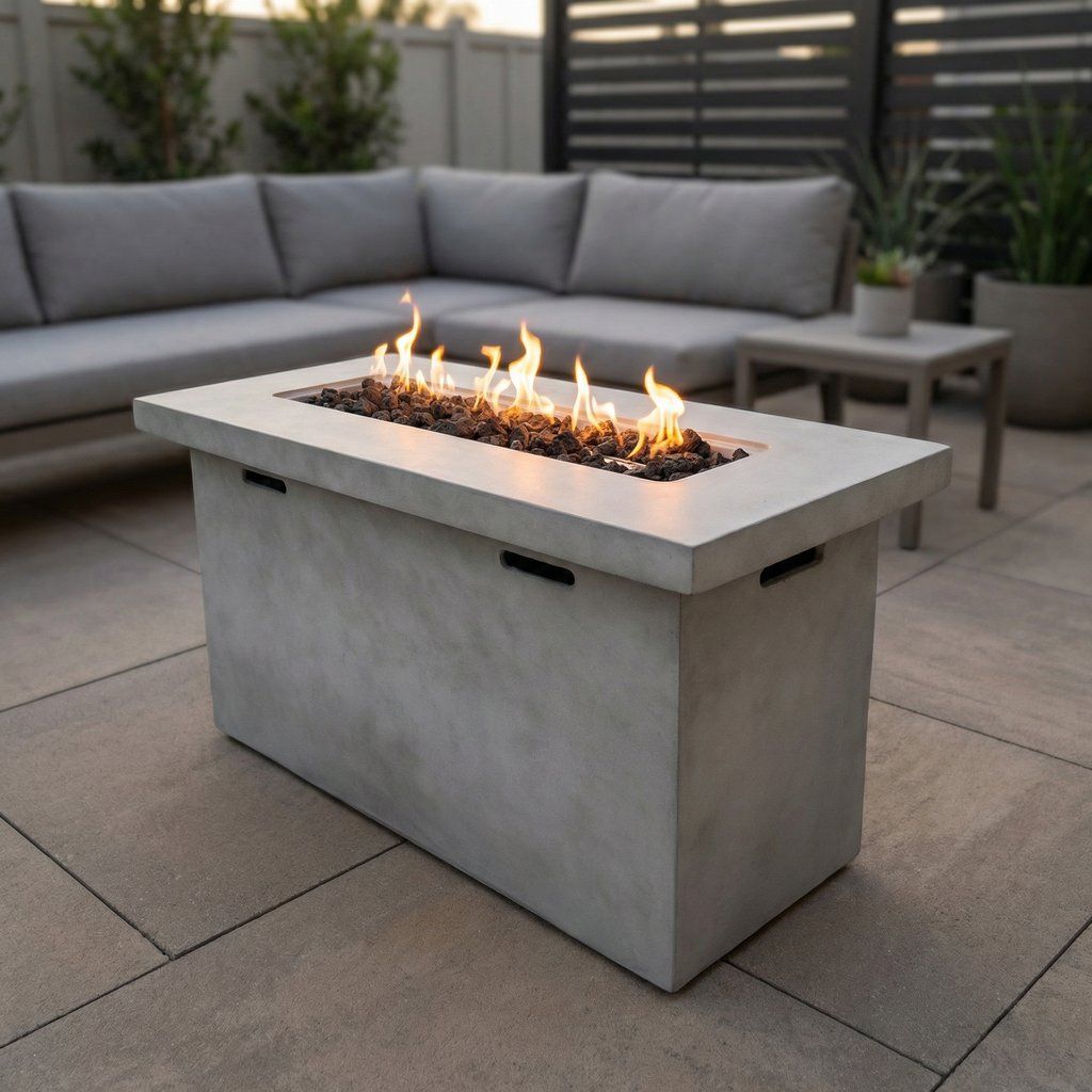 Propane Fire Pit Table Outdoor Patio Heater Reinforced Cement 42x25in