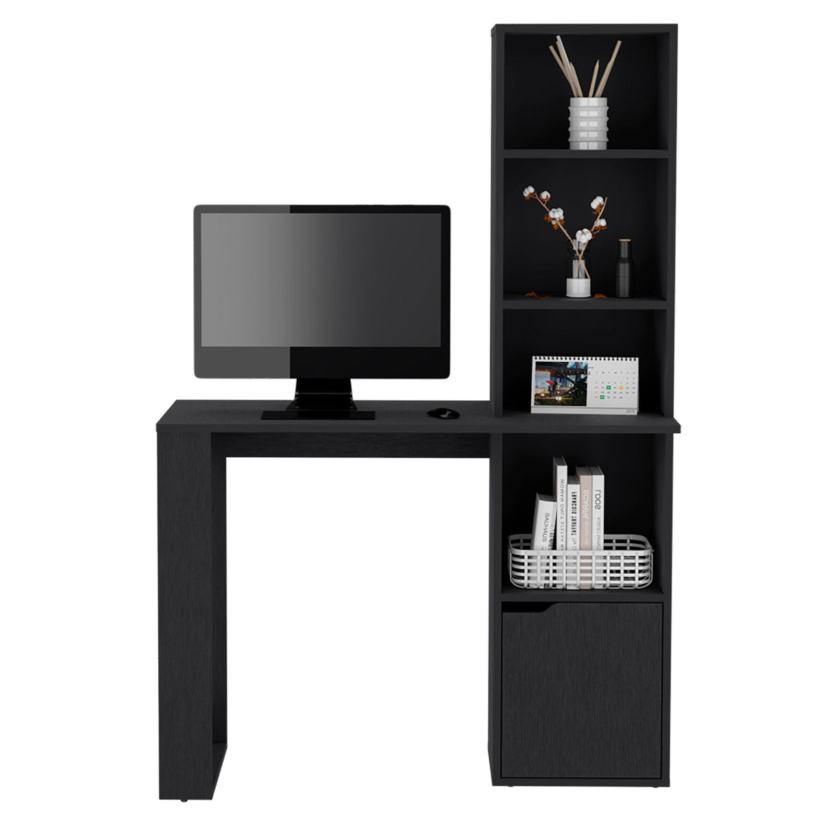 Writing Desk With Bookcase And Cabinet - Black
