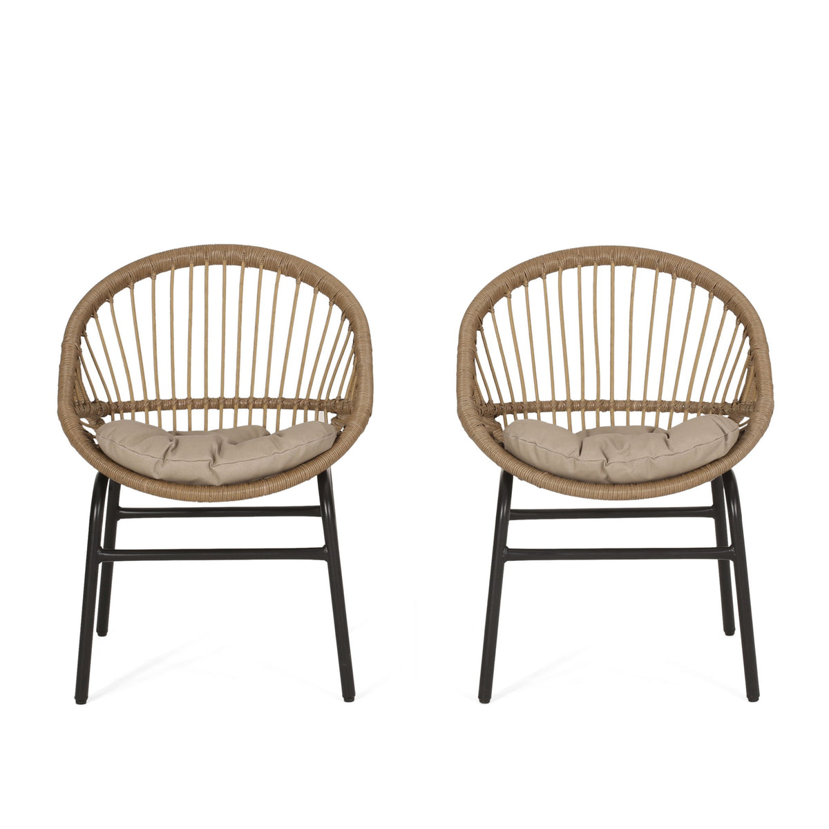 Outdoor Accent Chair With Curved Back And Basket Frame, (Set of 2) - Light Brown / Beige