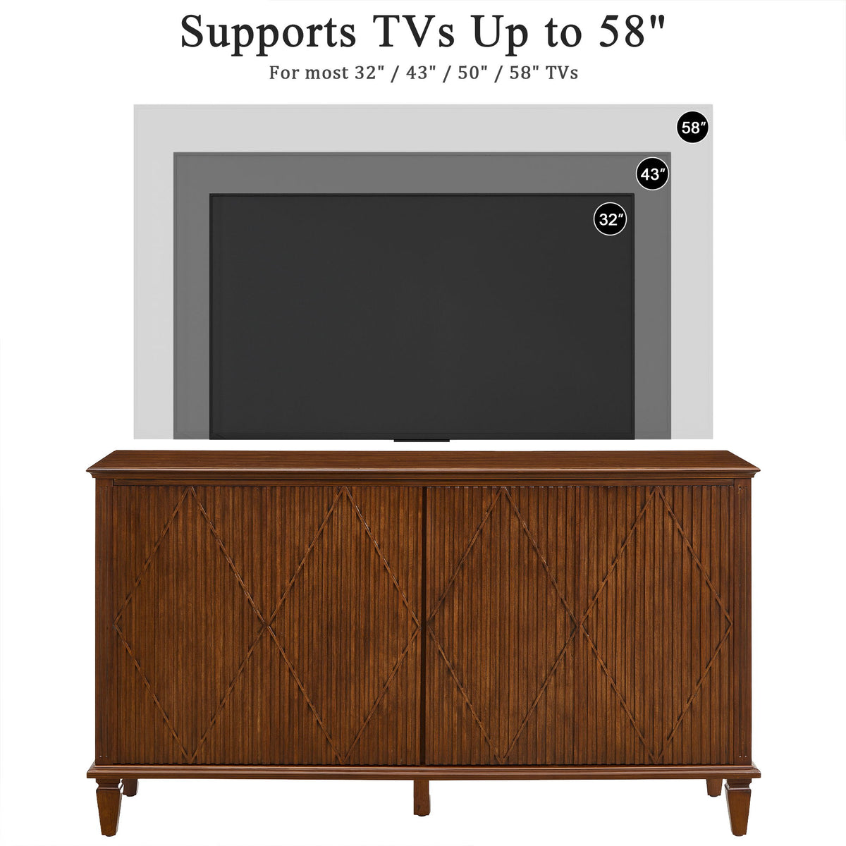 TV Stand With Carved Geometric Doors, Storage Cabinet For Living Room - Walnut