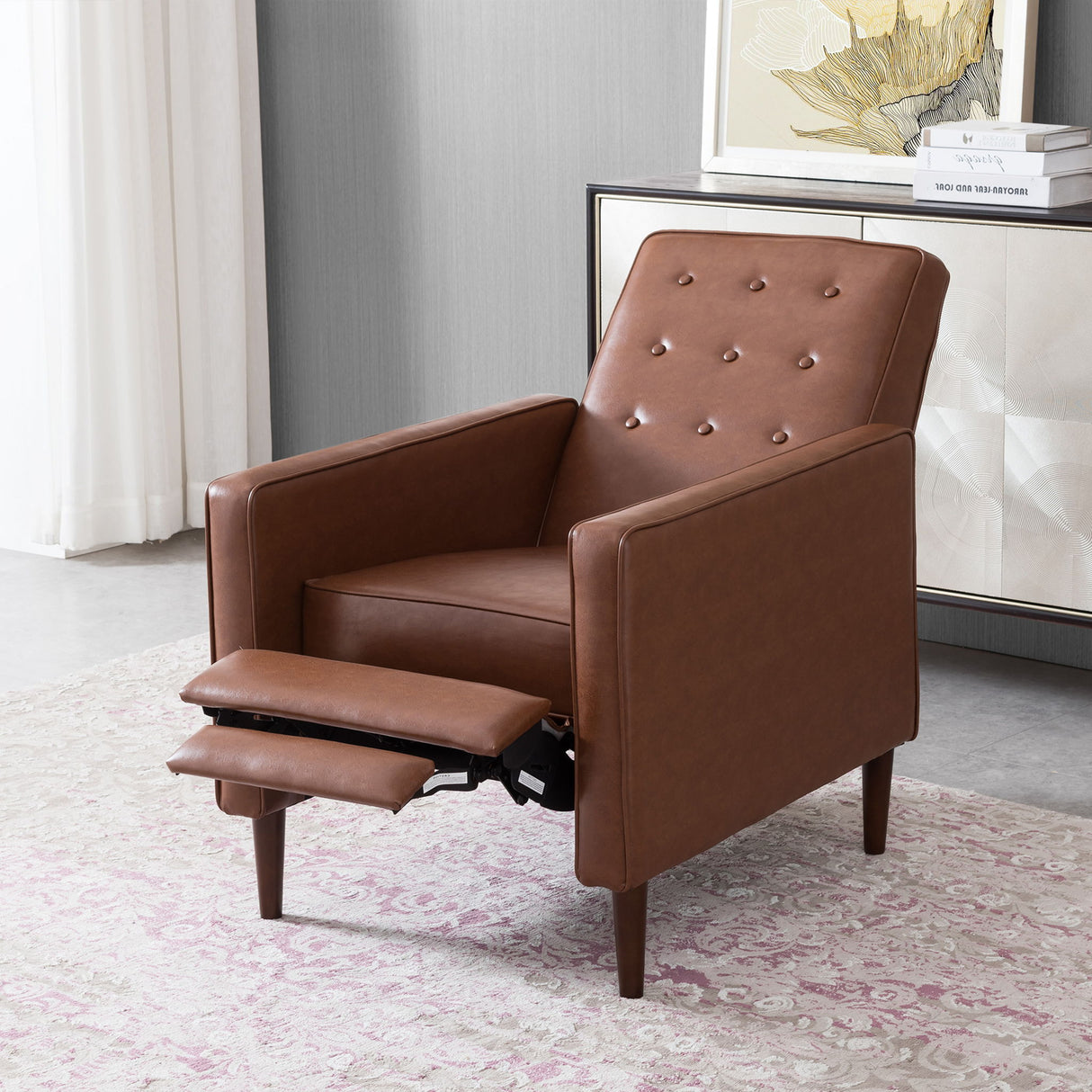 Mid-Century Modern Recliner With Button Tufted Waffle Stitch