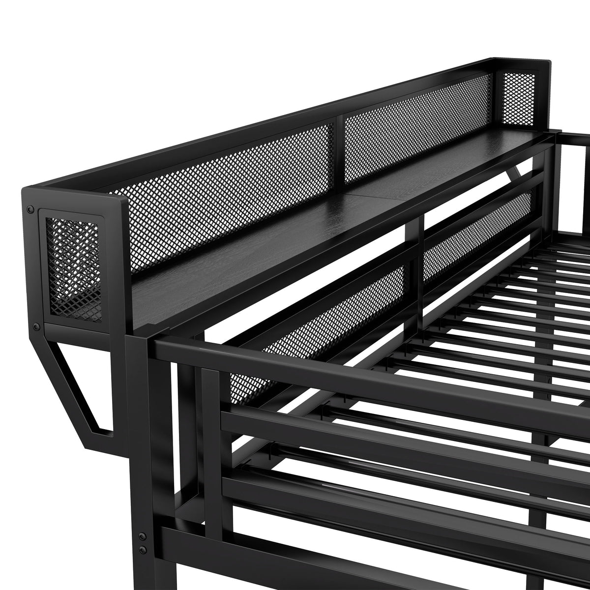 Queen Size Loft Bed With Stairs, Storage Shelves, Wardrobe - Black
