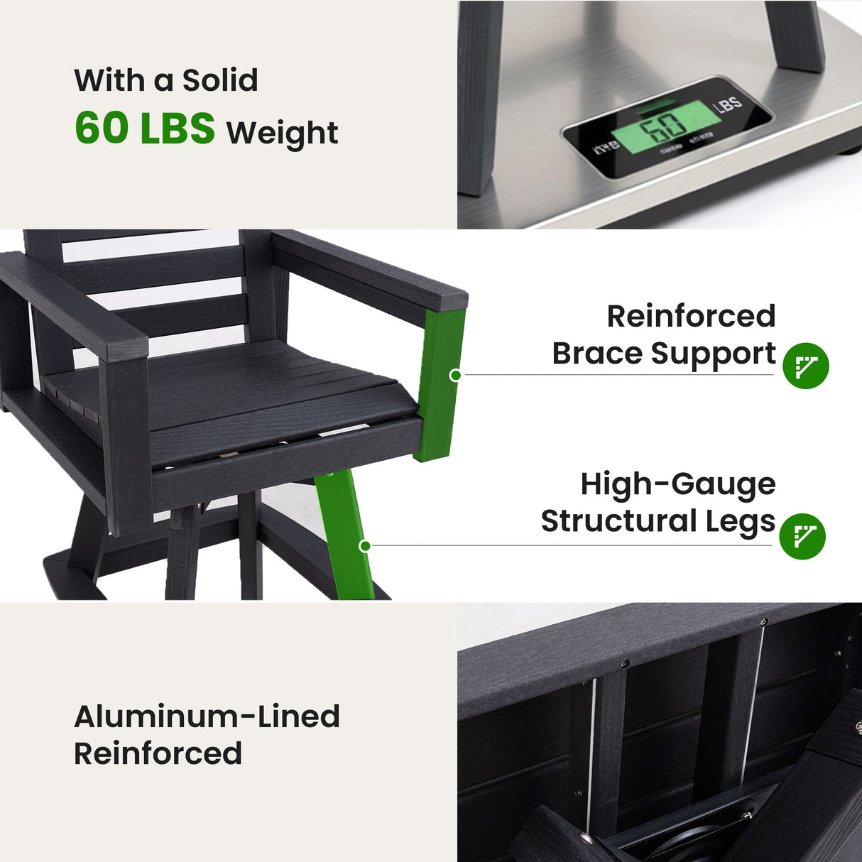 Outdoor Swivel Bar Chair, Ladderback With Wide & Thickened Frame