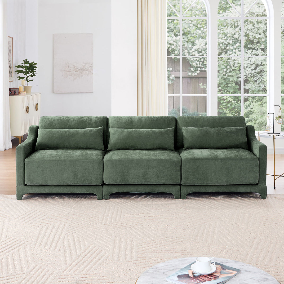 Elegant Sofa With Ergonomic Design And Lumbar Pillows