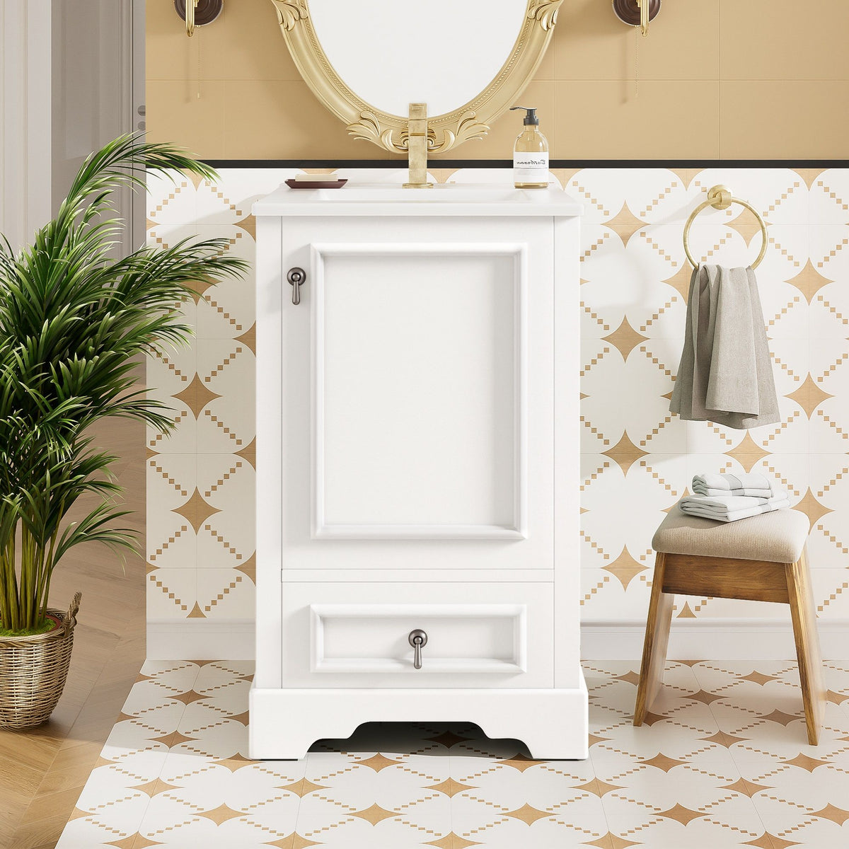 Bathroom Vanity With Sink, Soft Close Door, Adjustable U-Shaped Shelf