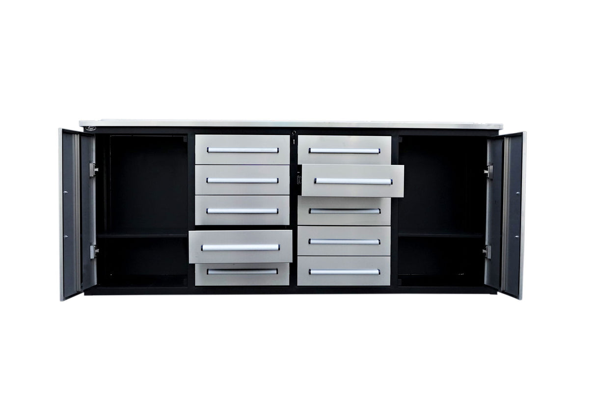 Storage Cabinets With Workbench (With 10 Drawers And 2 Cabinets)